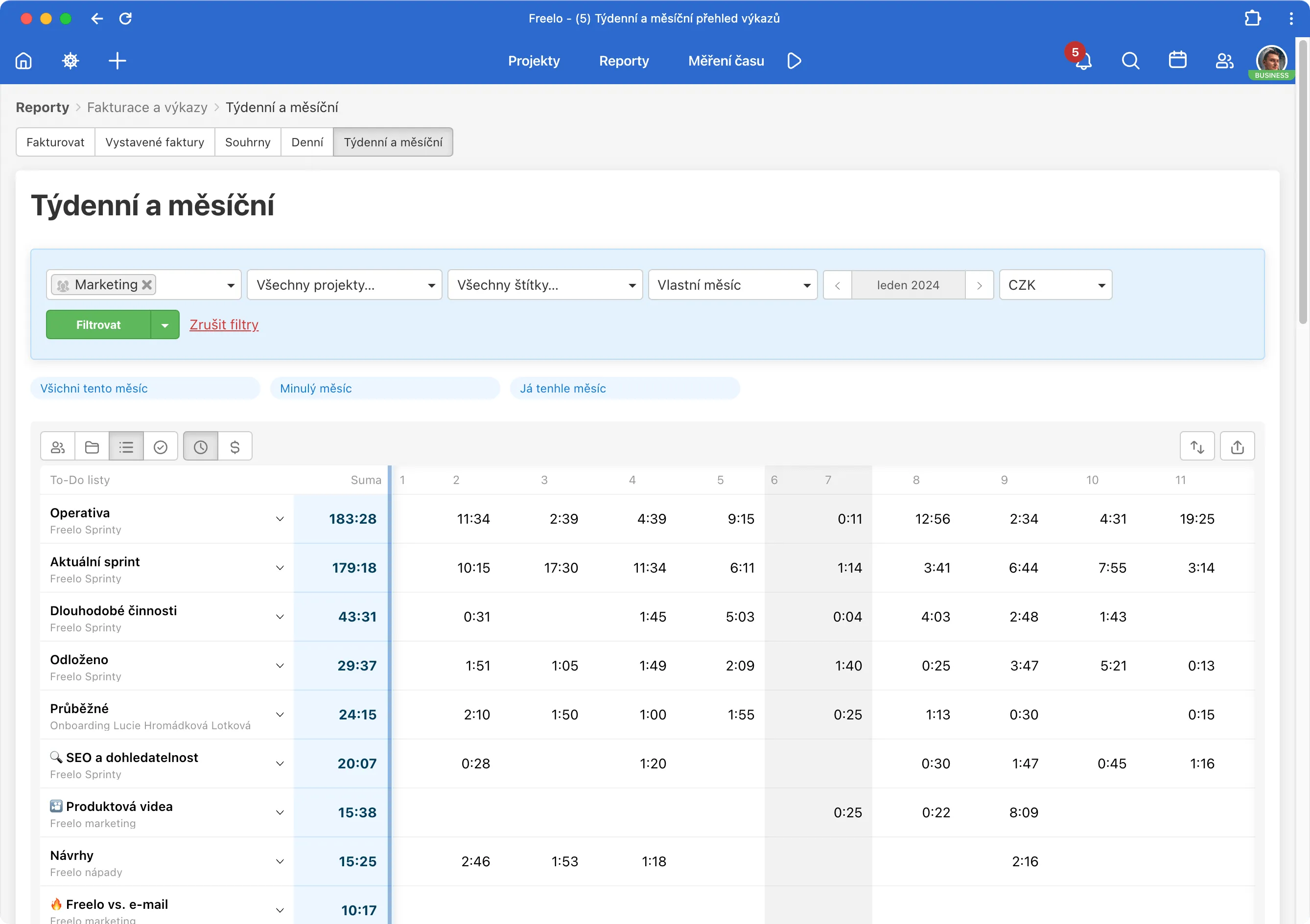 Screenshot z aplikace Freelo