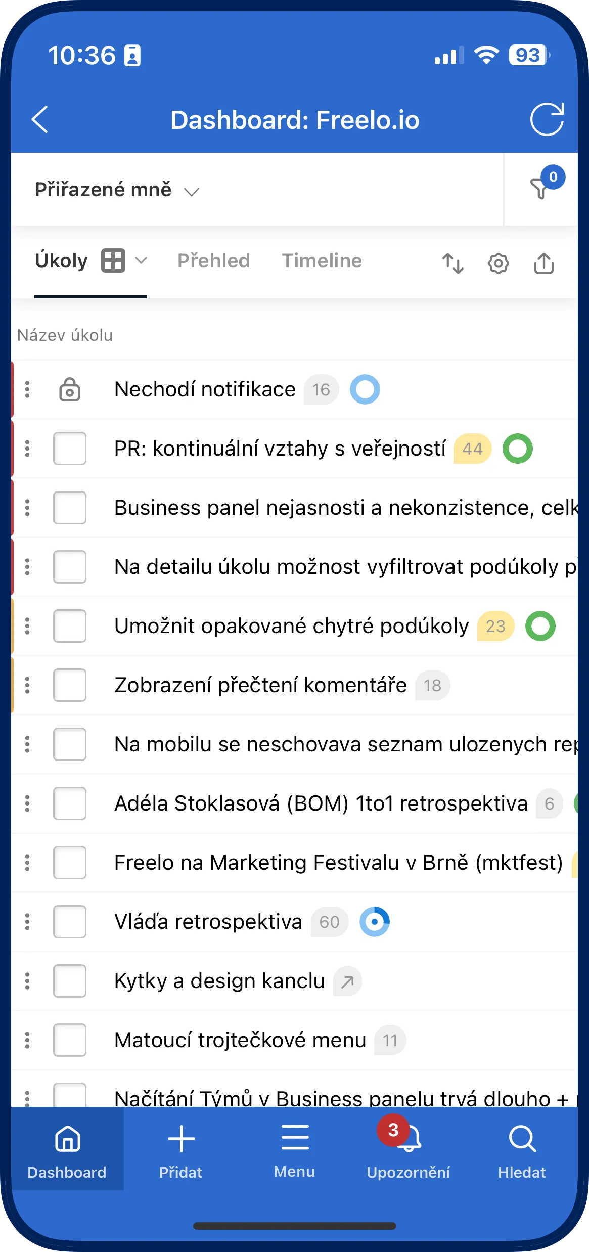 Screenshot z aplikace Freelo