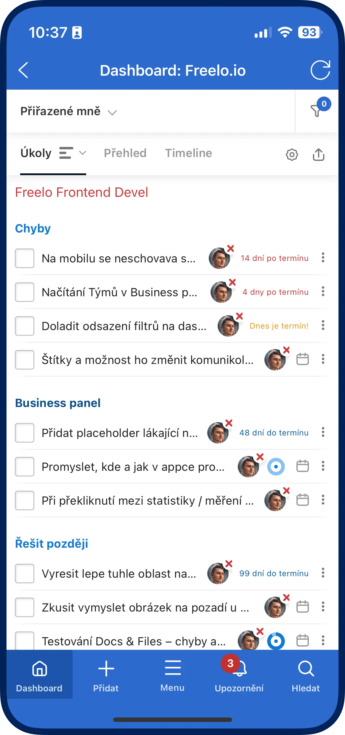 Screenshot z aplikace Freelo