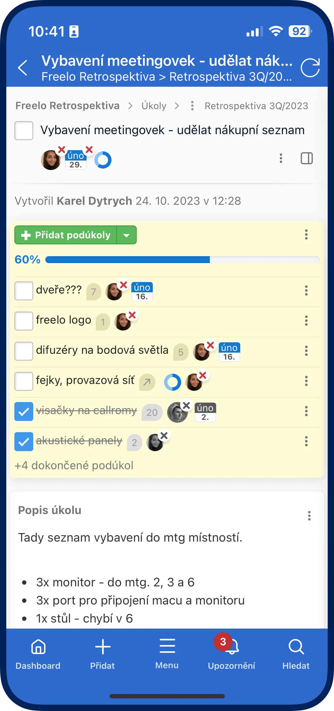 Screenshot z aplikace Freelo