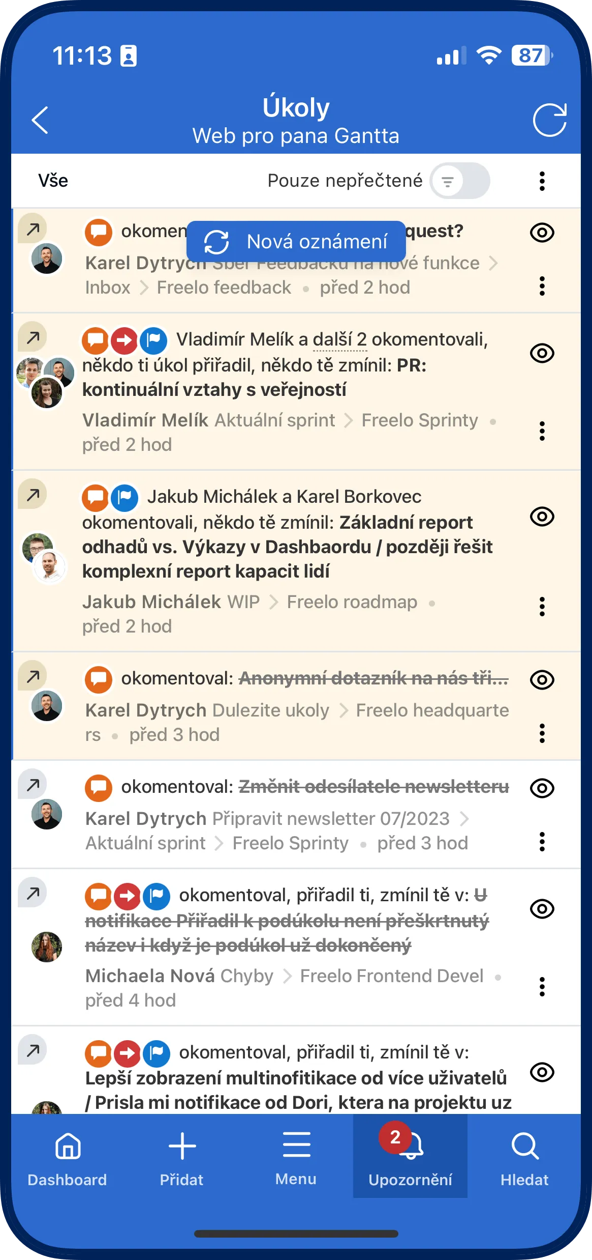 Screenshot z aplikace Freelo