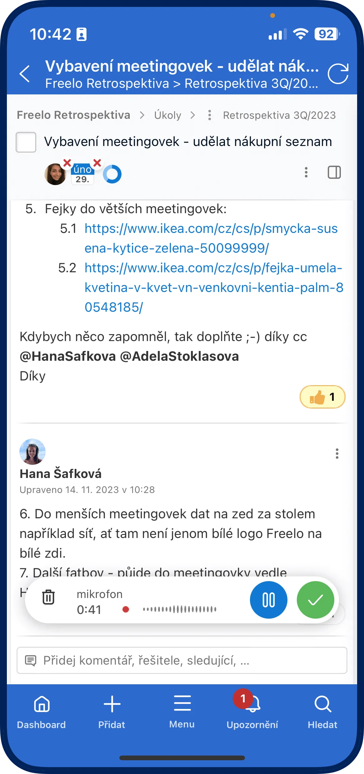 Screenshot z aplikace Freelo
