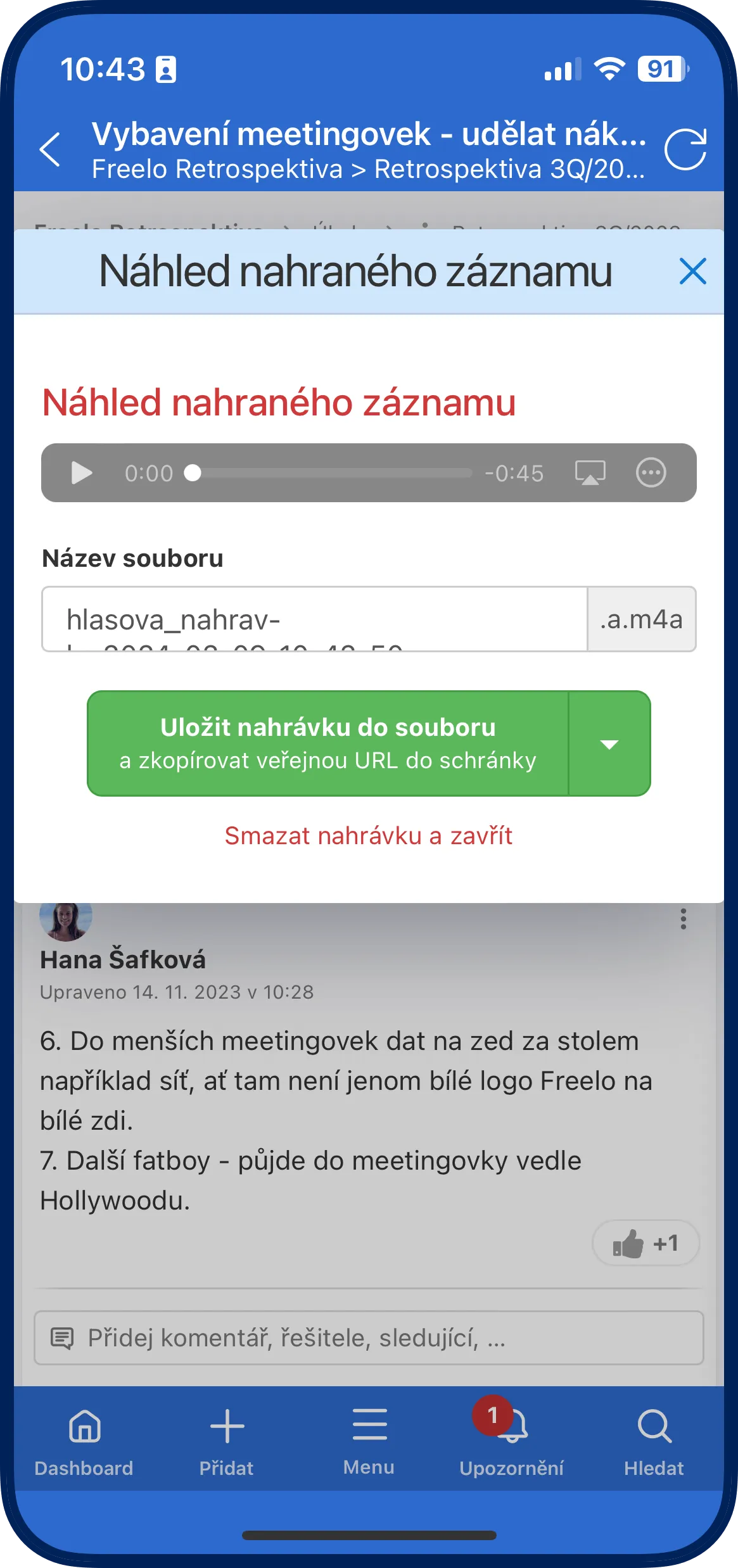 Screenshot z aplikace Freelo
