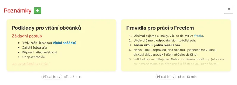 Poznámky vo Freele