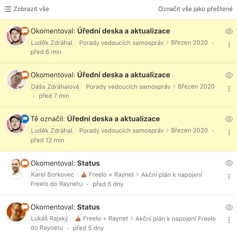 Oznámenia v aplikácii Freelo